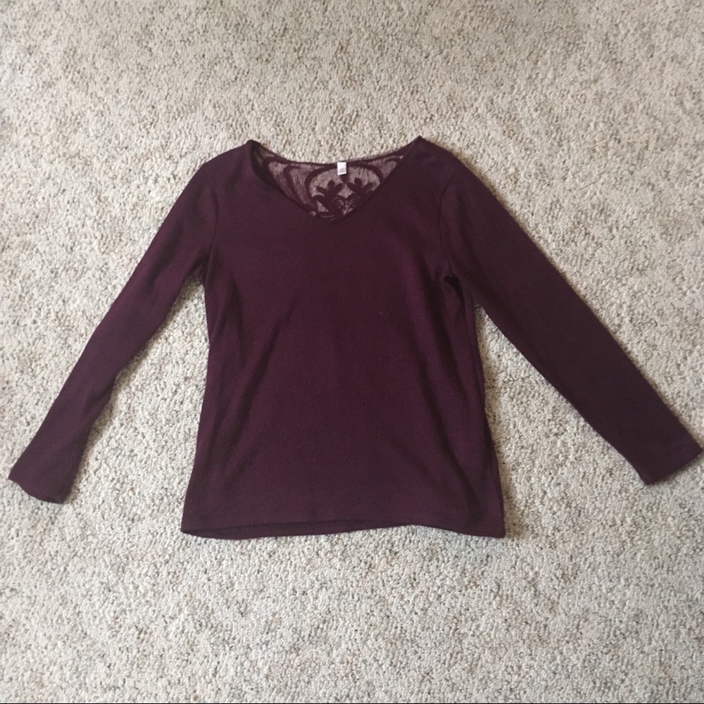 Charming Charlie Plum Lace Back Sweater